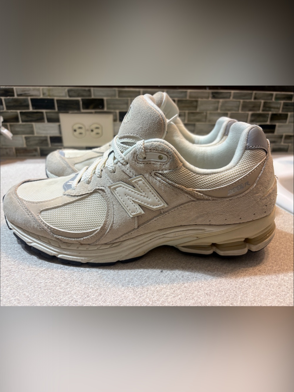 New Balance Light Beige Suede & Mesh Sneakers